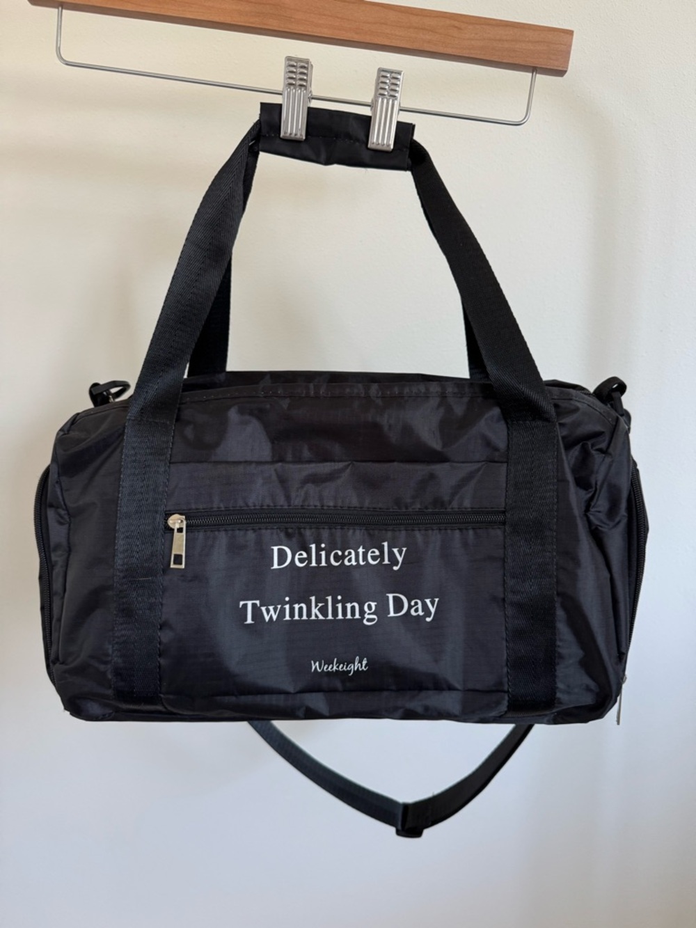 Black Travel Duffel Bag / Gym Bag - Delicately Twinkling Day